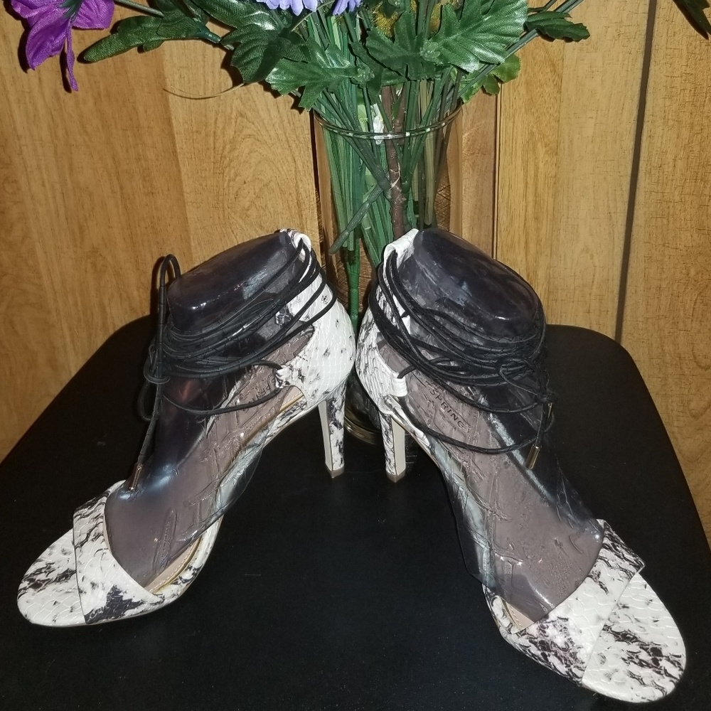 Snake print strappy heels